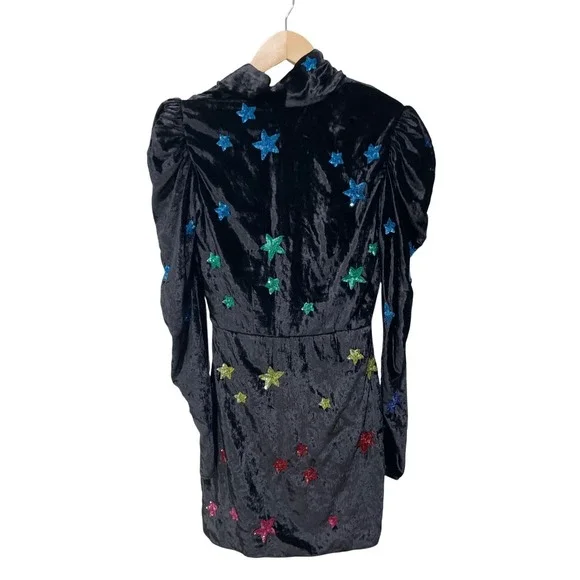 Rococo Sand Mini Dress in Black Velvet Embellished Rainbow‎ Sequin Stars Size XS - Picture 6 of 6